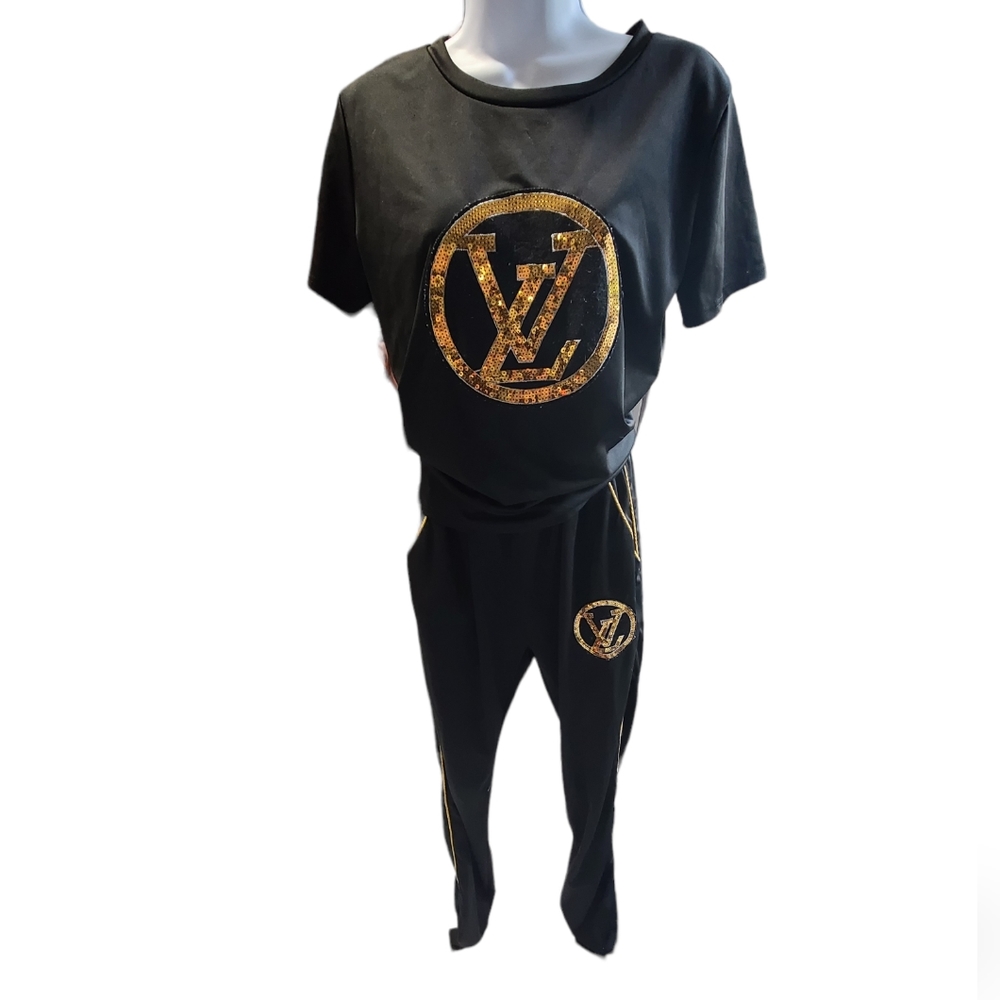 Black/gold sequin LV 2 piece set sz L